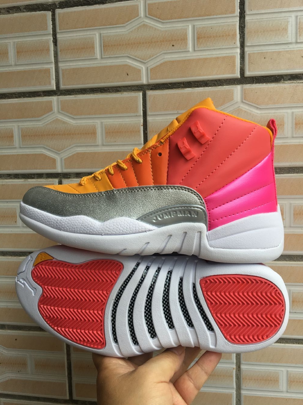 2019 Air Jordan 12 Rainbow Red Yellow Silver White Shoes